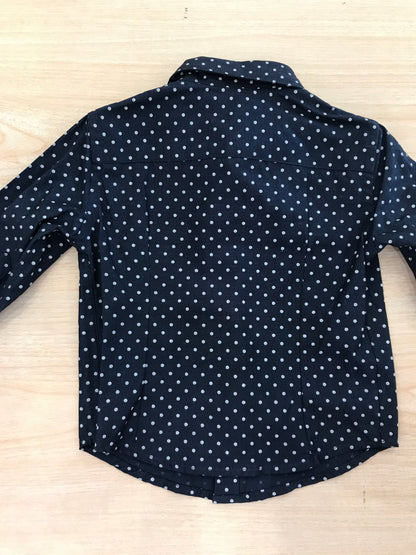 Camicia Nanan manica lunga blu scuro con pois bianchi e bottoncini sul davanti