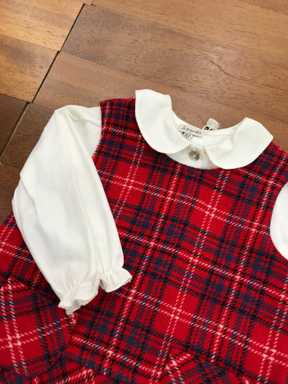 Abitino Juppolà scozzese rosso in caldo cotone con camicia bianca manica lunga caldo cotone