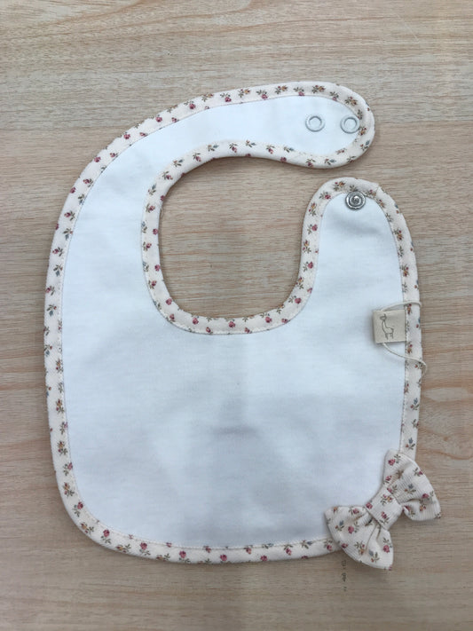 Bavetta Baby Gi in cotone rifinita al bordo in ciniglia rosa pesca floreale con fiocchetto