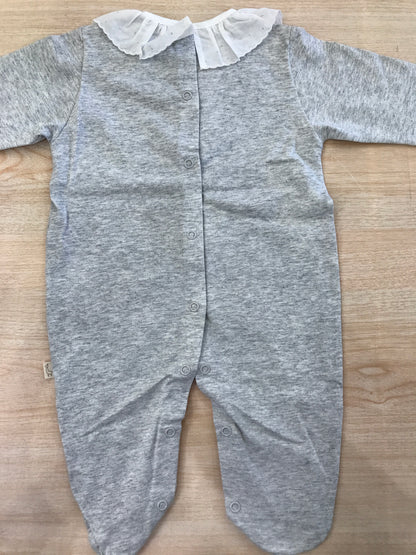 Tutina Baby Gi in cotone manica lunga con piedini con colletto con rusche e pois