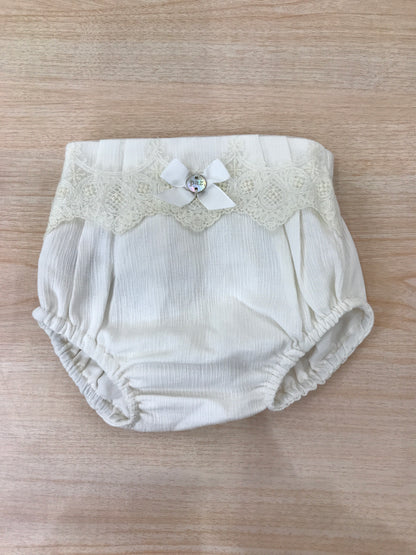 Culotte Paz Rodriguez in cotone panna con pizzo sul davanti e fiocchetto