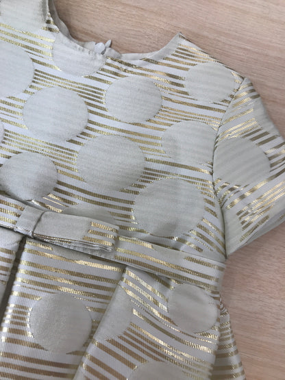 Abito Cielo Blu in cotone mezza manica dal tono dorato a righe con pois beige con fiocchetto in vita