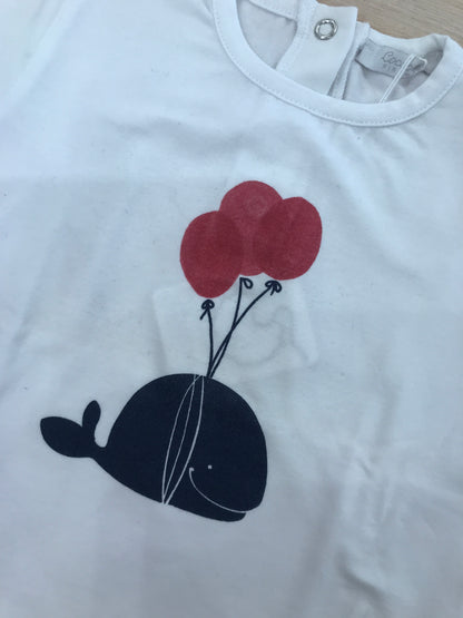 T-shirt Coccodè mezza manica con balena e palloncini applicati sul davanti