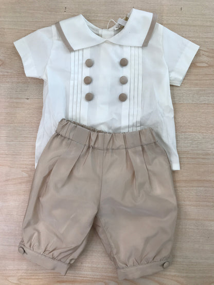 Completo Cielo Blu in cotone camicia mezza manica con pieghe con bottoncini sul davanti collo con profilo con pantalone a sbuffo