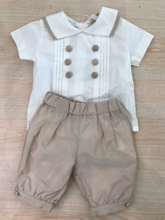Completo Cielo Blu in cotone camicia mezza manica con pieghe con bottoncini sul davanti collo con profilo con pantalone a sbuffo