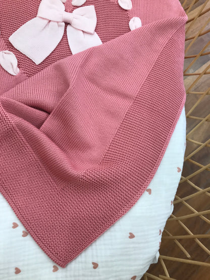 Coperta Baby Lord in lana fuxia con cuore passanastro rosa