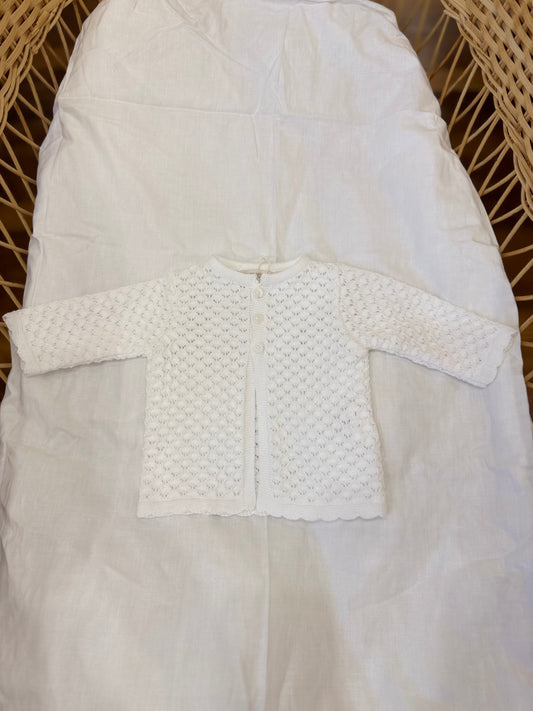Cardigan PCS baby in filo di cotone traforato bianco