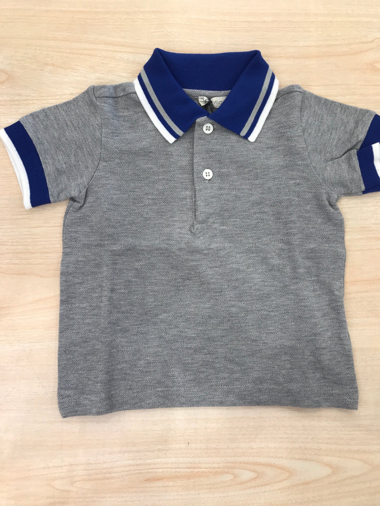 Polo Jo Milano in cotone mezza manica grigia con rifiniture bluette e bianche