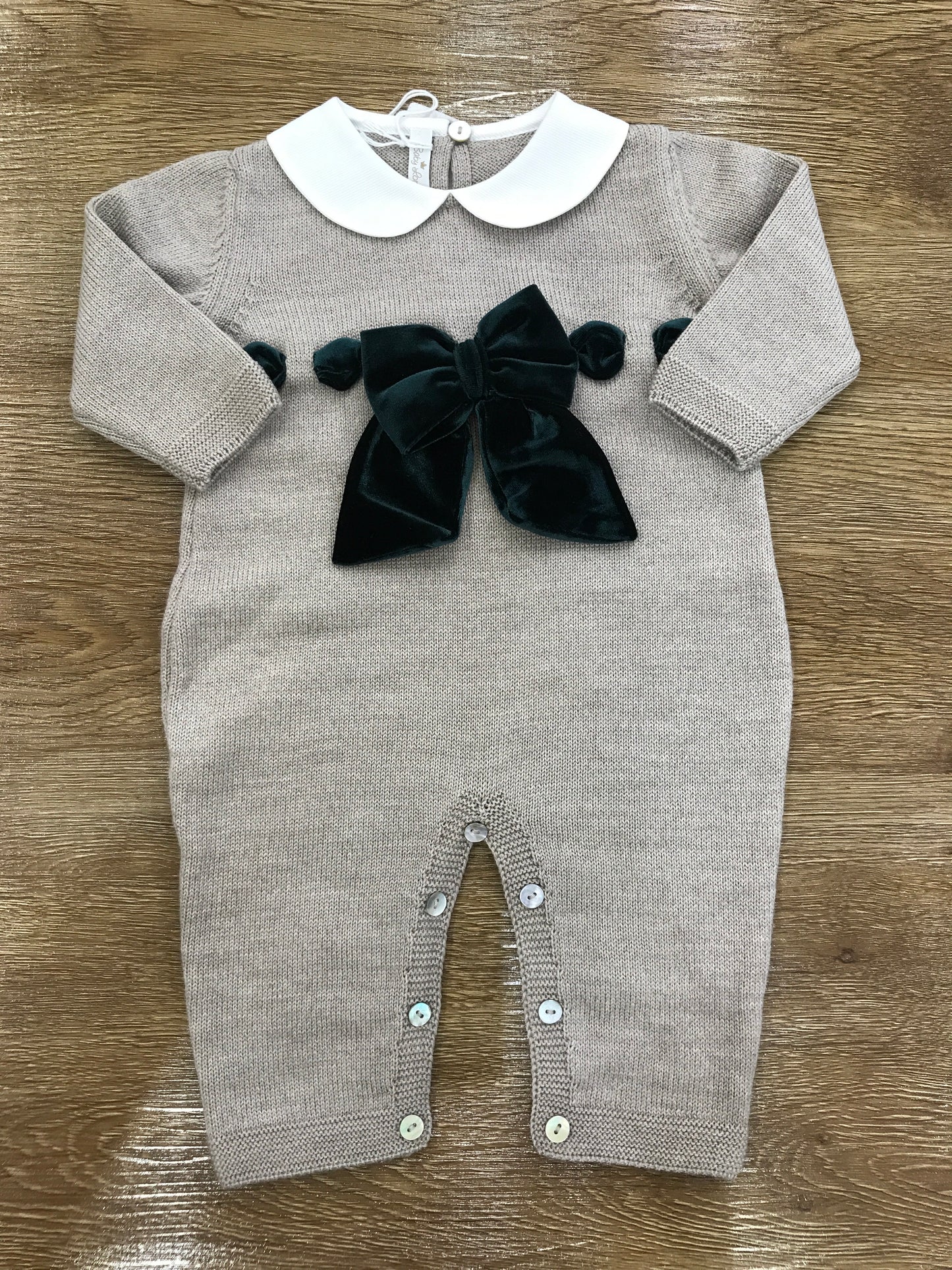 Tutina Baby Lord in lana intera con fiocco in velluto verde