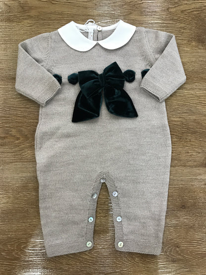 Tutina Baby Lord in lana intera con fiocco in velluto verde