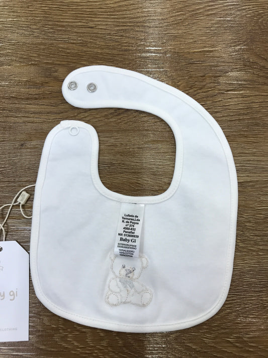 Bavetta Baby Gi in cotone panna con orsetto sul davanti