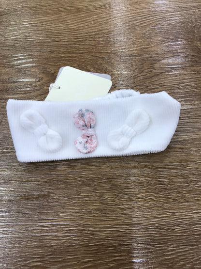 Fascia Nanan in ciniglia a costine bianca con elastico sul retro e fiocchetti sul davanti