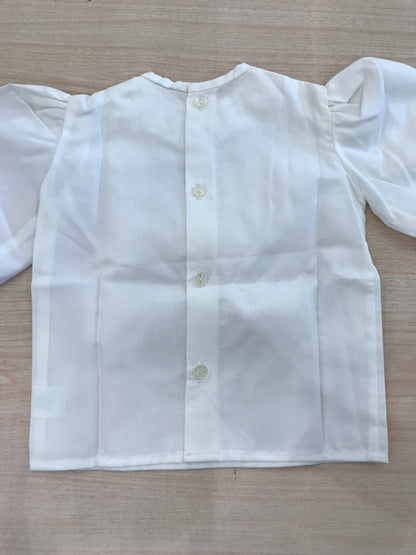 Camicia Le Chicche Della Nonna in cotone bianca con maniche a sbuffo e collo con rusche e lavorazione i punto smock