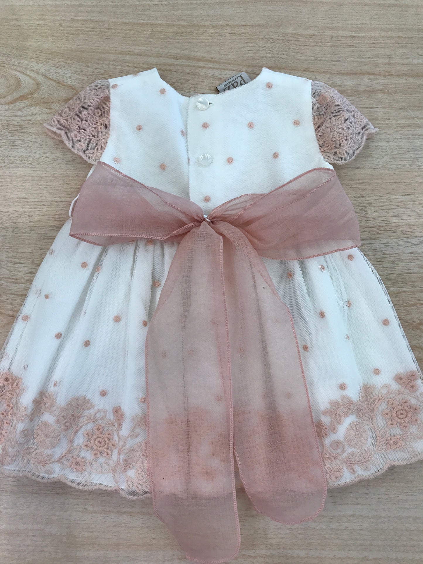 Abito Paz Rodriguez mezza manica in tulle con fascia in vita con pois e pizzo in basso