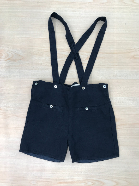 Salopette Laranjinha in cotone blu scuro con bretelle e tasche sul davanti