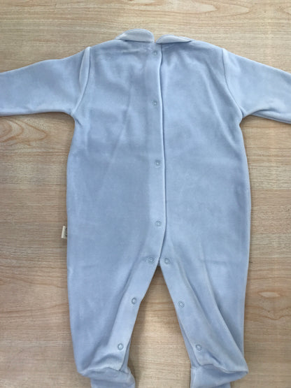 Tutina Baby Gi in ciniglia celeste polvere intera con mongolfiera ricamata sul davanti