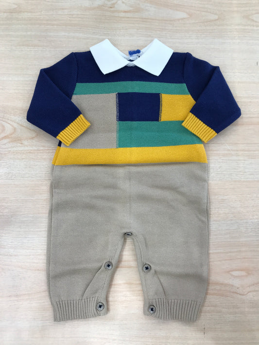 Tutina Colori Chiari in filo manica lunga gamba lunga con decori a quadri tortora gialli verdi blu