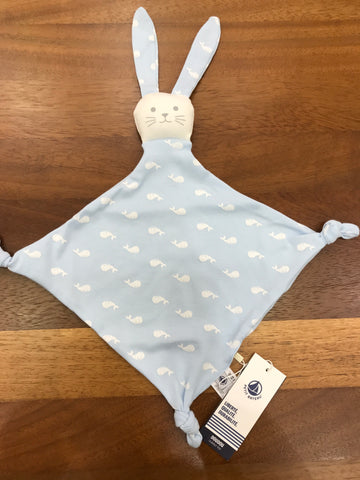 Dou Dou Petit Bateau in cotone celeste con balene con faccia da coniglietto