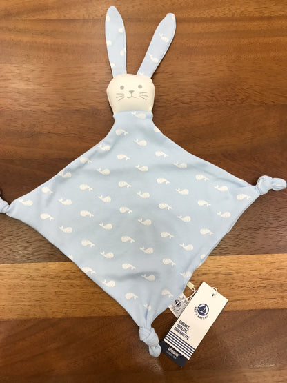 Dou Dou Petit Bateau in cotone celeste con balene con faccia da coniglietto