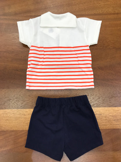 Completino Petit Bateau in cotone due pezzi a righe mezza manica con collo marinaretto