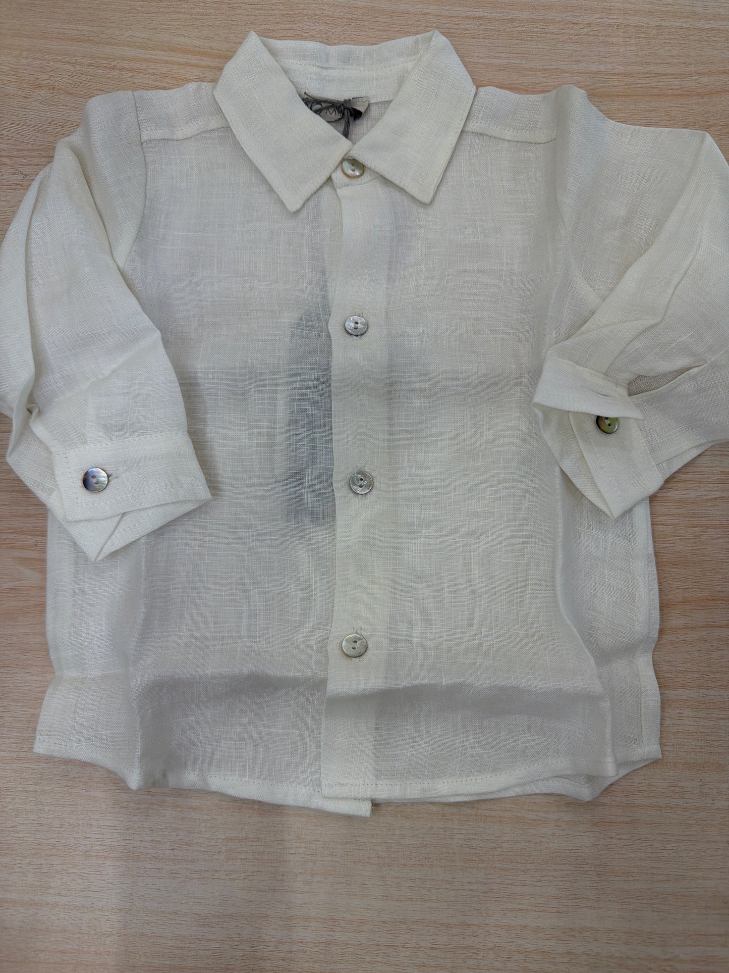 Camicia Jo Milano in lino panna manica lunga con bottoncini in madreperla