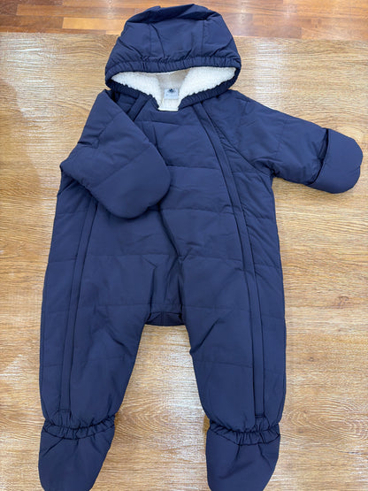 Eskimo Petit Bateau blu scuro con cappuccio e guantini con pelliccia interna