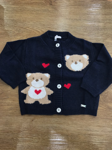 Cardigan Le Bebè in lana con piccoli orsetti e cuoricini