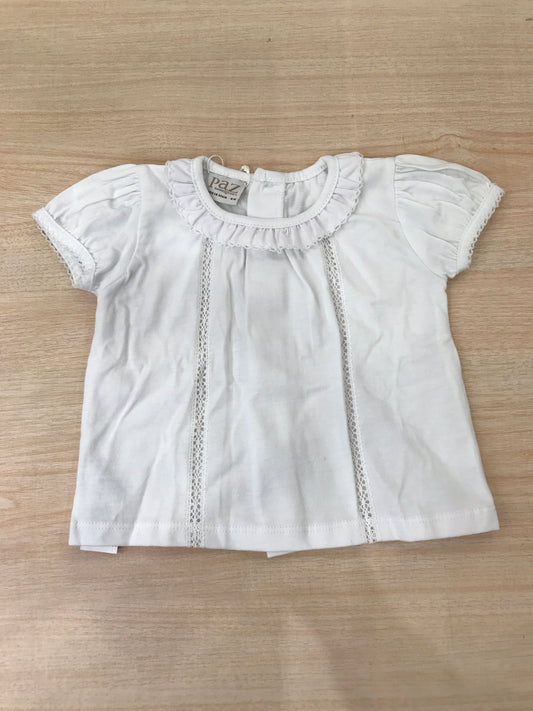 T-Shirt Paz Rodriguez in cotone mezza manica con collo con rusche smerlata con e con applicazioni sul davanti