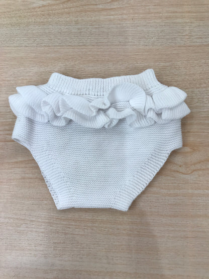 Culotte PCS in filo bianca con rusche laterali e sul retro con bottoncini marroni sul davanti