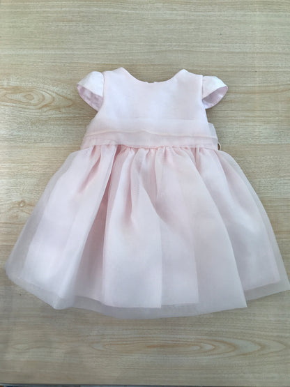 Abito Pure in cotone rivestite da tulle mezza manica con fascia in vita e fiocco sul retro