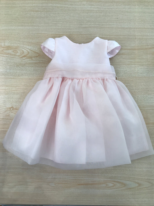 Abito Pure in cotone rivestite da tulle mezza manica con fascia in vita e fiocco sul retro