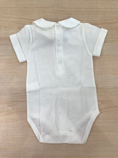 Body Jo Milano mezza manica con colletto tondo con cuoricini blu ricamati sul davanti