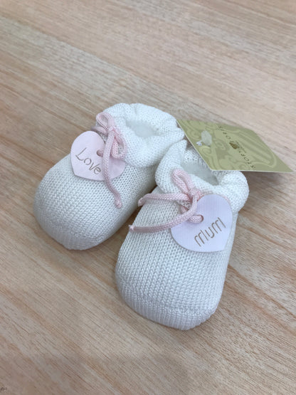 Babbucce Story Loris in filo bianco con cuore e fiocchetto rosa sul davanti