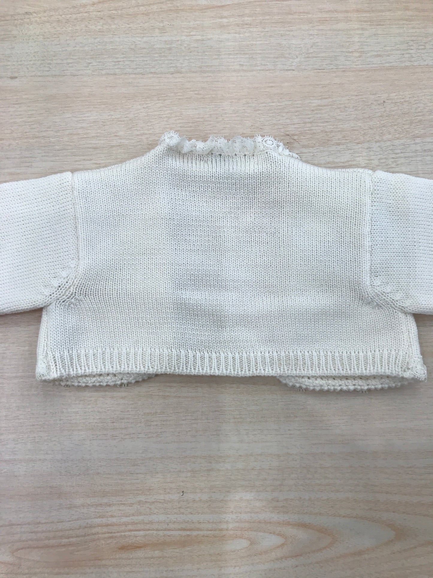 Cardigan Piccola Giuggiola in lana panna con valancienne al bordo