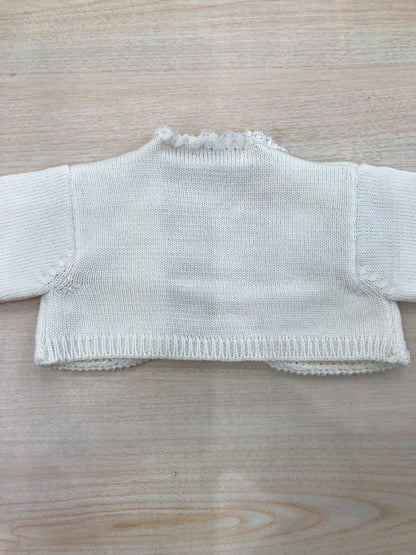 Cardigan Piccola Giuggiola in lana panna con valancienne al bordo