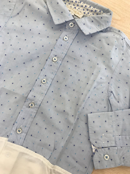 Camicia Cielo Blu in cotone manica lunga celeste con pois colorati con effetto body