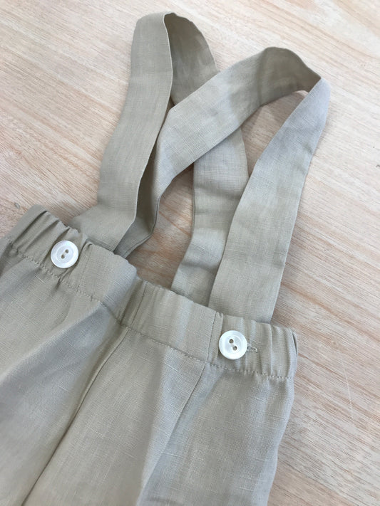 Pantalone Colibrì in lino tortora con bretelle