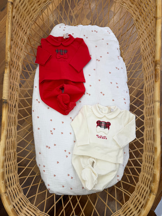Coordinato Nanan tutina panna e rossa con orsetto