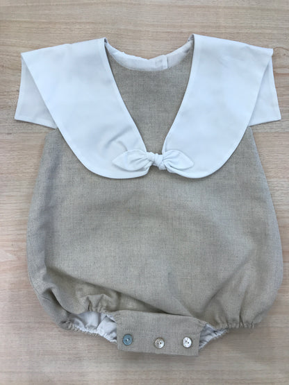 Pagliaccetto Fofettes in cotone beige con collo bianco marinaretto