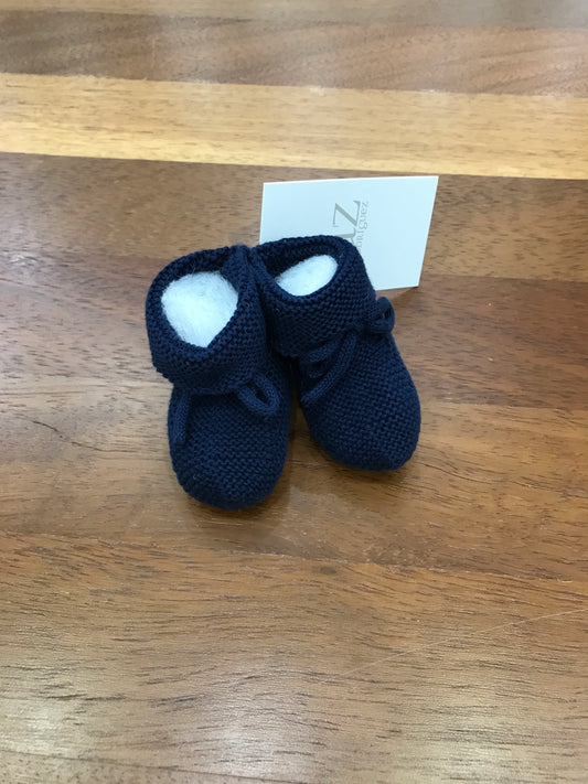 Babbucce Paz Rodriguez in filo blu scuro con risvolto e fiocchetto regolabile