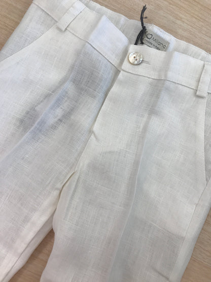 Pantalone Jo Milano in lino lungo bianco con tasche sul davanti