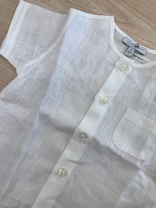 Camicia Colibrì in lino mezza manica con taschino laterale e bottoncini sul davanti