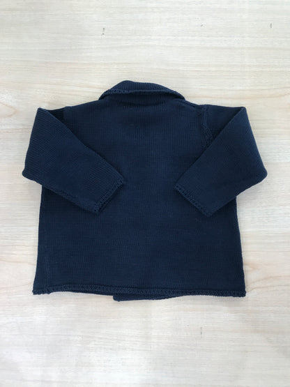 Cardigan Jo Milano in filo blu scuro con bottoncini sul davanti
