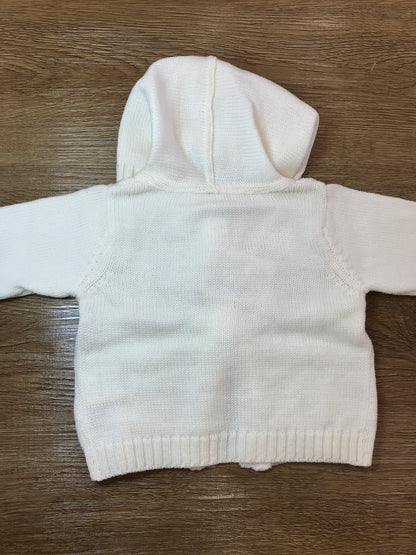 Cardigan Cielo Blu panna con cappuccio e lavorazione di trecce sul davanti