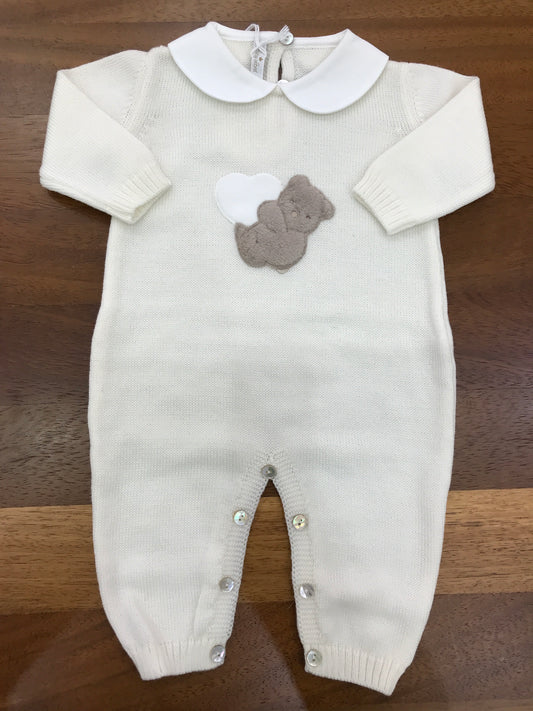 Tutina Baby Lord in lana panna con orsetto e cuoricino pelosi