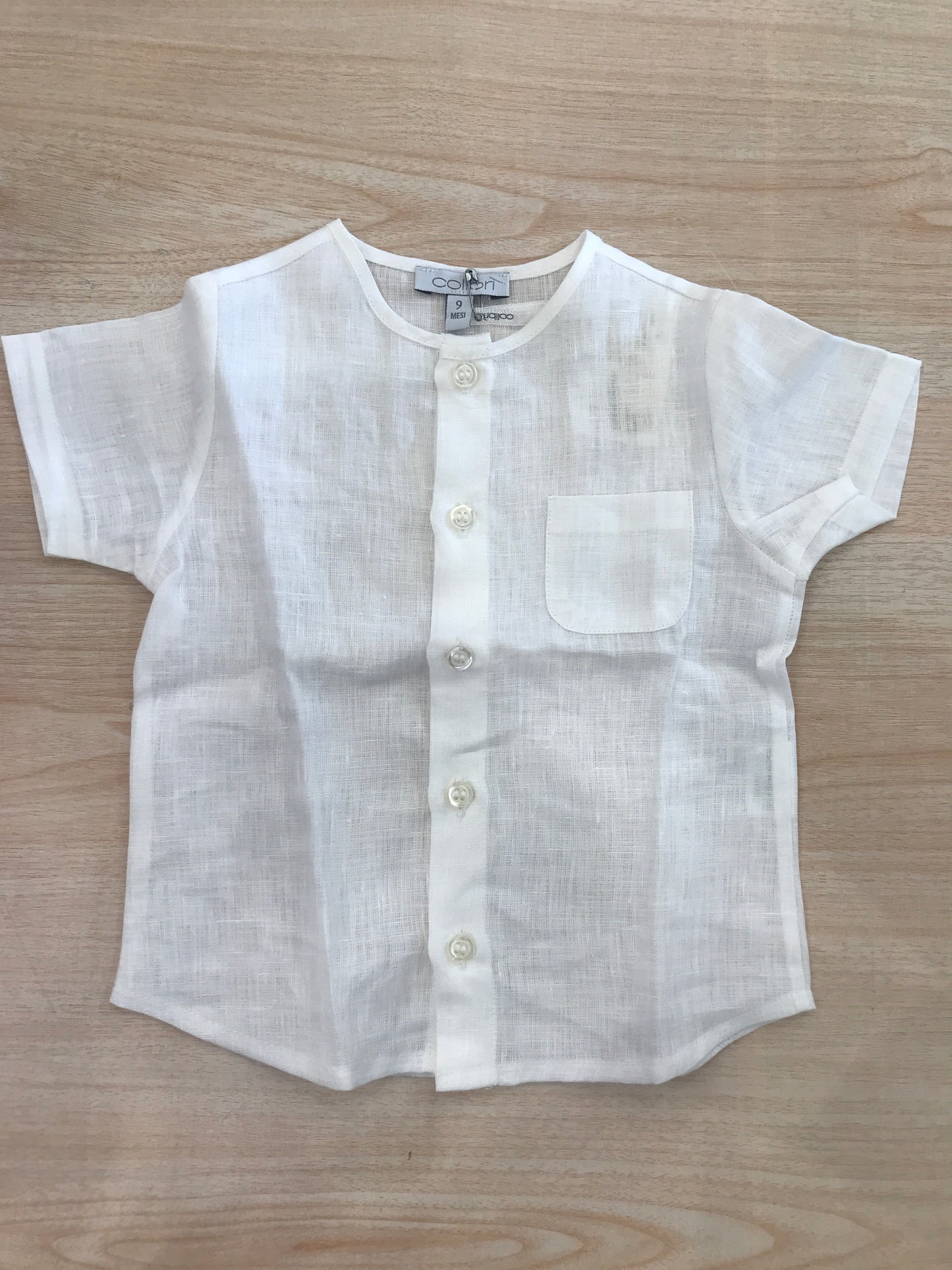 Camicia Colibrì in lino mezza manica con taschino laterale e bottoncini sul davanti