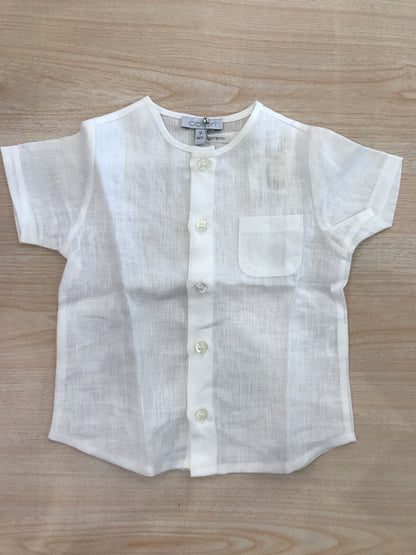Camicia Colibrì in lino mezza manica con taschino laterale e bottoncini sul davanti