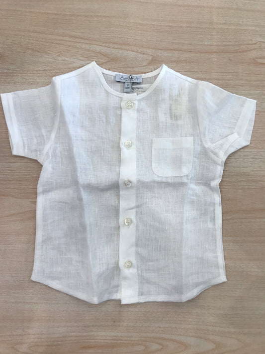 Camicia Colibrì in lino mezza manica con taschino laterale e bottoncini sul davanti
