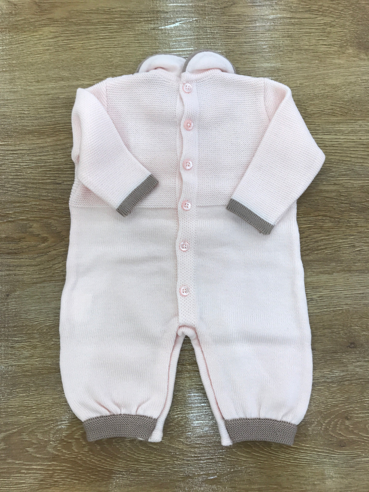 Tutina Colori Chiari in lana intera rosa con cuori tortora