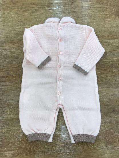 Tutina Colori Chiari in lana intera rosa con cuori tortora